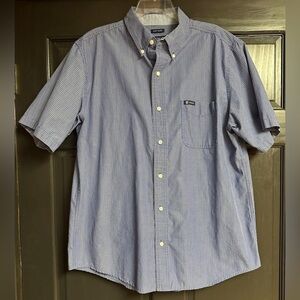 Chaps Classic Fit Easy Care Short Sleeve Men’s Shirt Blue Pin Stripe Size Large